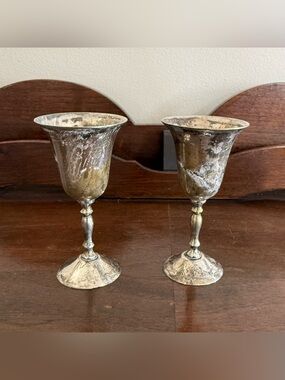 Vintage Set Of Two Small Silverplated Goblets 4”